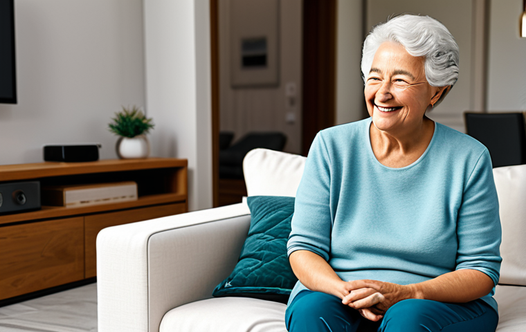 Empathetic VUI in a Modern Home**

"A helpful virtual assistant interface displayed on a smart home device, showing a supportive and friendly animation. The user is a senior woman with a warm smile, looking at the device. The background is a cozy, well-lit living room with modern furniture. The scene conveys a sense of ease and technological empowerment for the elderly. Fully clothed, modest clothing, appropriate attire, safe for work, perfect anatomy, natural proportions, family-friendly, professional design."

**