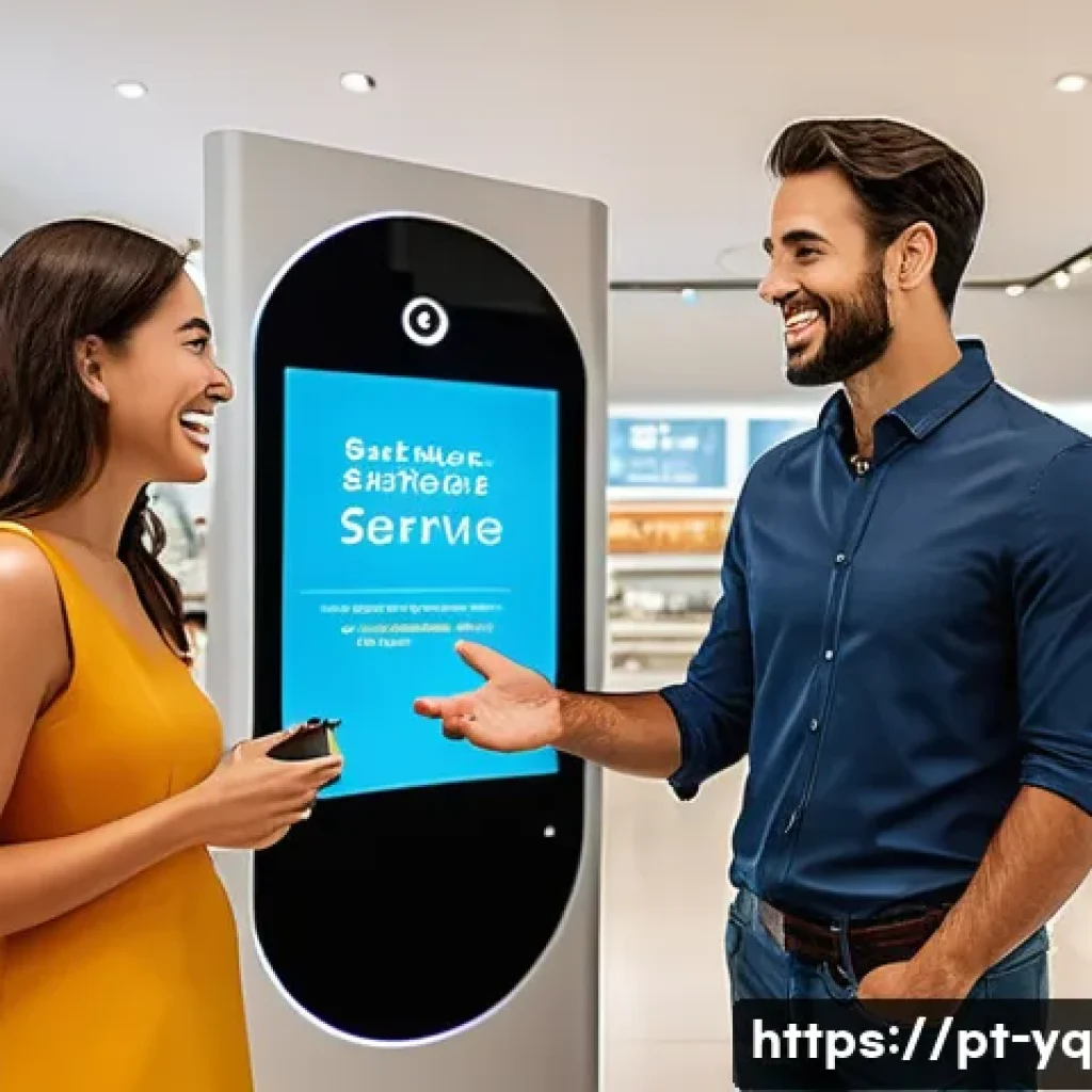 음성 인터페이스의 비즈니스 가치 극대화 전략 - A modern Brazilian retail store customer service scene featuring a diverse adult male and female int...